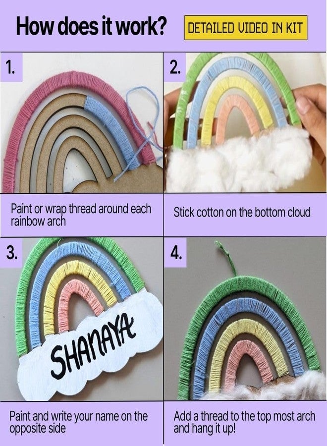 KITSTERS DIY Rainbow Wall Hanging Painting Kits | DIY Craft Kit, Paint at Home, Gift for Her, Craft Kit for Kids, Gift for Him, Paint Party for Kids, Rainbow Crafts - Image 3